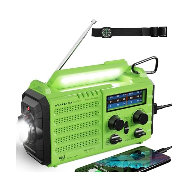Emergency Radio with NOAA Weather Alert – Solar Hand Crank Portable AM/FM Shortwave Radio, Rechargeable Battery 5000mAh, USB Charger, Flashlight, SOS Alarm for Home Outdoor Hurricane Survival