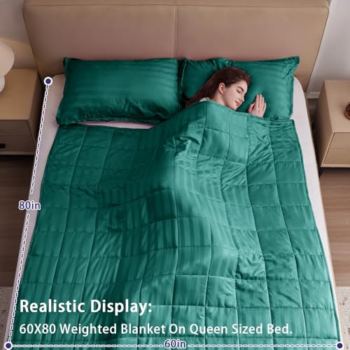 Image of Weighted Blanket for Adults (15 lbs, 48 inch x 72 inch, Glossy green Stripes) Heavy Blanket for Sleeping Perfect for 160-180 lbs, Twin Size Breathable Blanket with Premium Glass Bead, Machine Washable