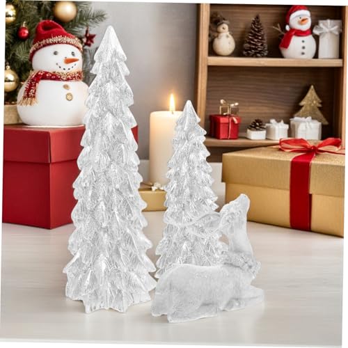 Decoraciones navideñas de árbol y reno de resina con acabado elegante 6