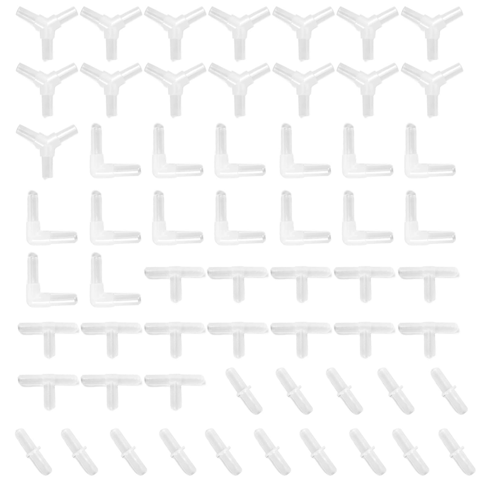 YMWALK 60 PCS Aquarium Air Line Connectors, 4 Types Air Hose Connector for Inner diameter 4mm Hose, Durable Plastic Tubing Connectors Aquarium Air Pump Accessories for Fish Tank (Transparent)