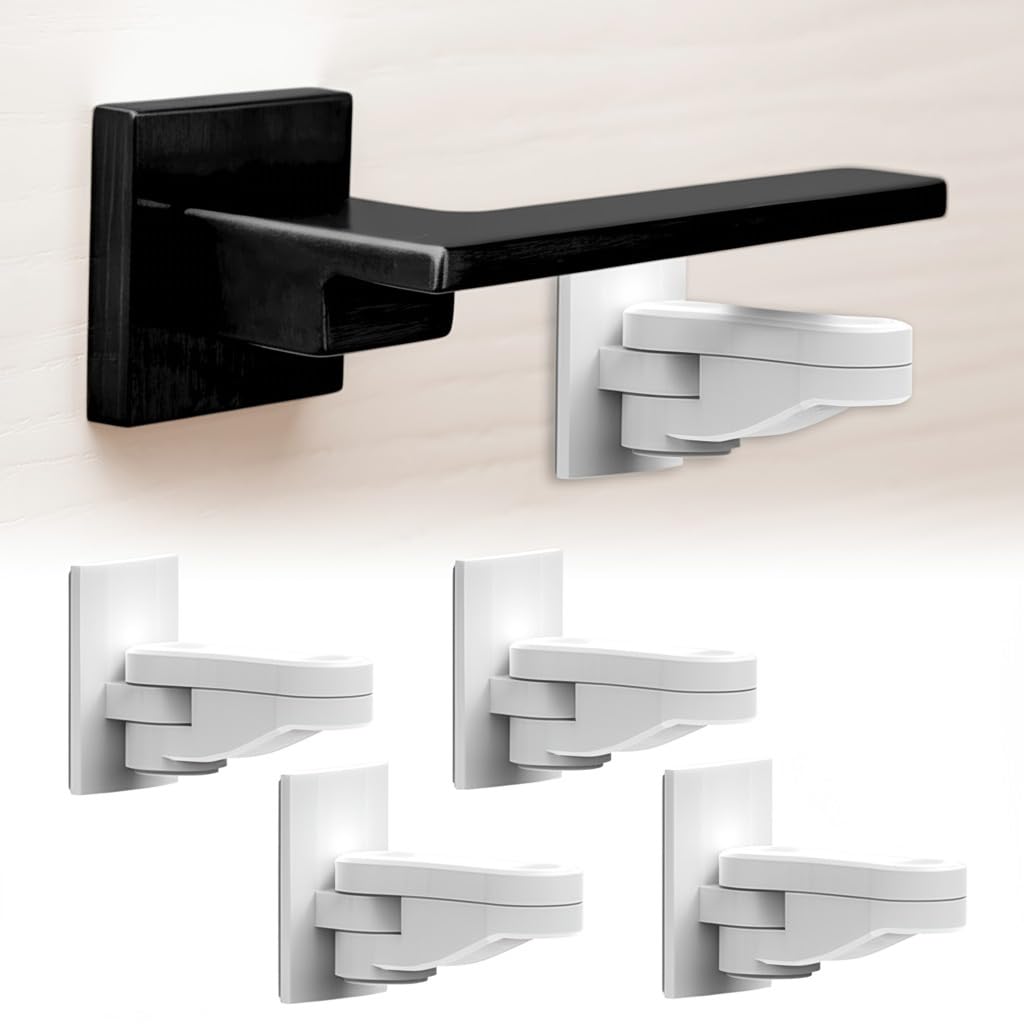Heart of Tafiti 4 Pack Childproof Door Lever Lock, Baby Proof Door Handle Lock, Compact Minimalist Design, Strong Adhesive, Easy Installation – No