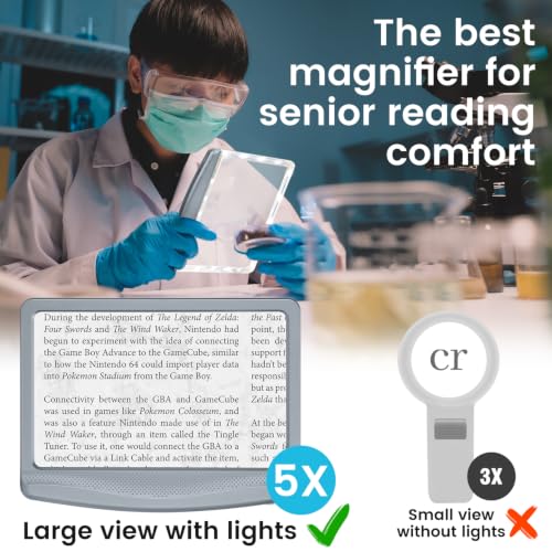Image of Rechargeable 5X Magnifying Glass for Reading, Large Bright Full Page Magnifier with Light, Handheld LED Dimmable Lighted, Lightweight Book Magnifier for Reading Small Prints Seniors - Gray