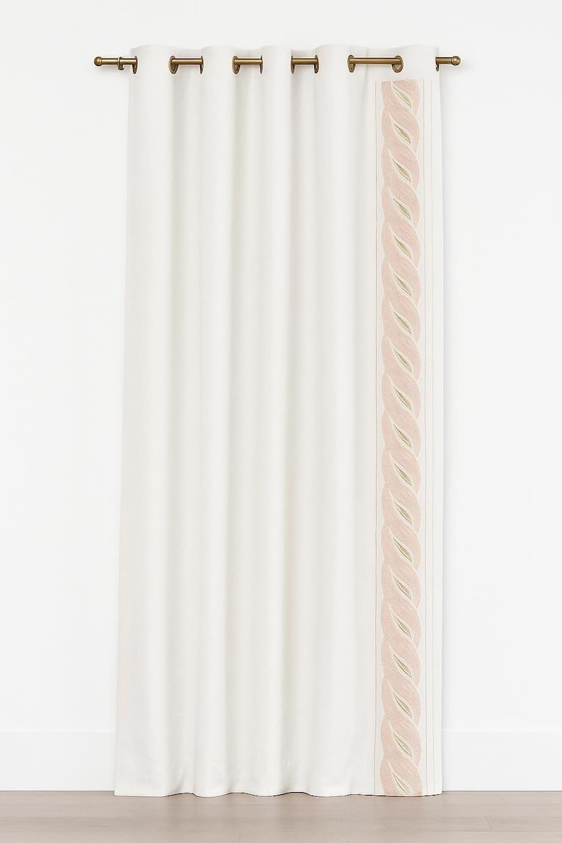 Fabric Mart Direct Peach Rosette Waves Embroidered Border by The Yard, Chevron Embroidery Trim for Curtains, Luxury Upholstery Lace for Table Cloth, 5 Inches (127mm), Drapery Trim for DIY, Pillow