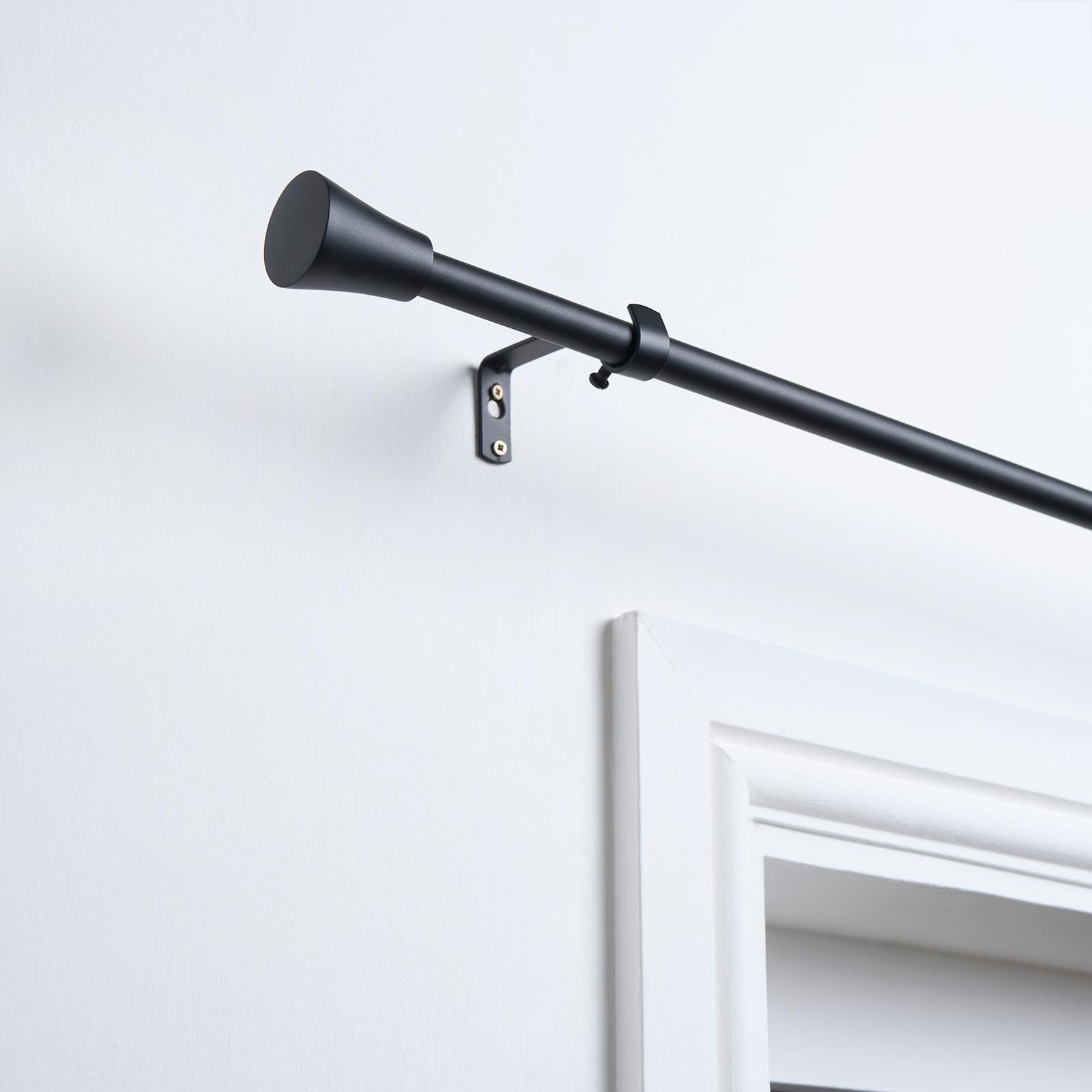 OHS Black Curtain Pole Trumpet, Sturdy Metal Rod with Trumpet Finials Extendable Curtain Pole 120 to 220 Adjustable Curtain Poles Wall Mount Brackets & Hardware Included
