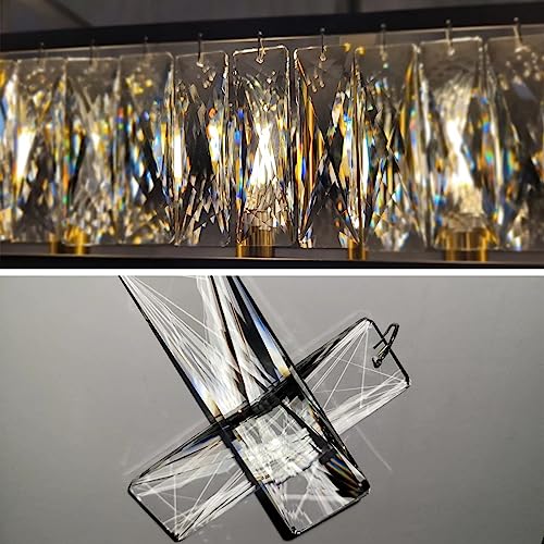 Vezzio Farmhouse Crystal Chandeliers For Dining Room 6-Light Black Modern Chandelier Rectangle Contemporary Pendant Light Fixture For Kitchen Island With K9 Crystal Adjustable Chain （Ul Listed） #TOP2