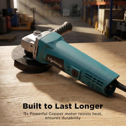 Image of Lifelong 850W Angle Grinder Machine | Electric Grinder | Metal Cutting Machine | 100mm /4 inch Disc Dia | 11000 RPM | Heavy Duty Full Copper Motor & Copper Armature | Metal, Marble, Tile & Stone | DIY Use