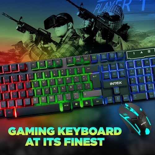 Image of Intex IT-KB334 Wired Gaming Keyboard and Mouse Combo with RGB Backlit Keys, Optical Wired Mouse, Spill Resistant Design, USB Plug & Play, Ergonomic Setup for PC, Laptop, Windows, Linux Compatible