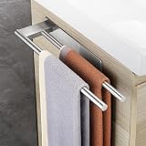 Gsocel Porta Asciugamani Bagno Adesivo 304 Acciaio Inox Senza Foratura 2 Braccio da Parete per Bagno e Cucina 39CM, Argento