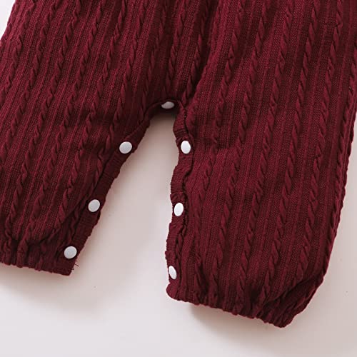 Image of Happy Town Baby Girl Romper Infant Fall Winter Clothes Ruffle Sweater Long Sleeve Bodysuit Jumpsuit and Headband