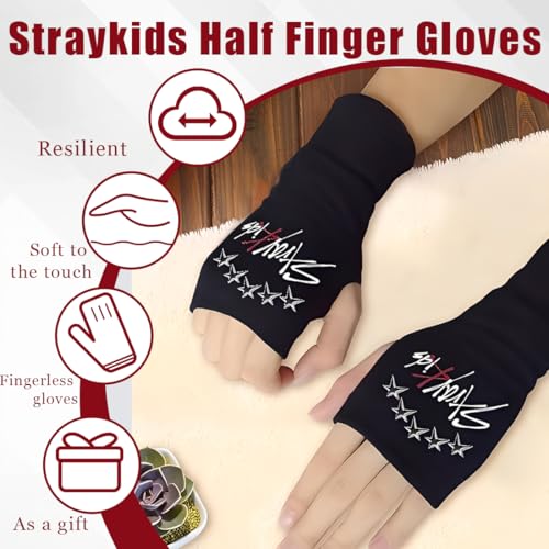 ARHZ 1 par Stray Skzoo Kids Guantes Sin Dedos, guantes de punto Stray Guantes de invierno negros Kpop, regalo para fans Kpop para Stay(C) - imagen 4