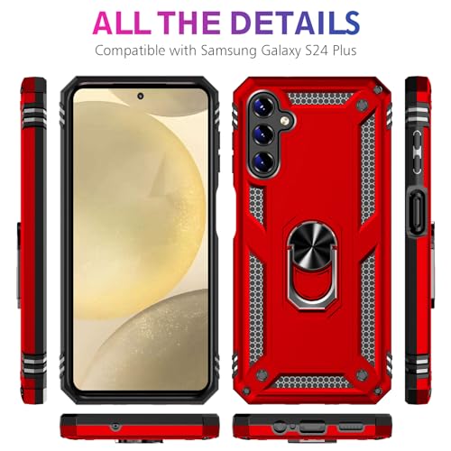 Image of for Samsung Galaxy S24 Plus Case with Screen Protector, Military Grade Rugged Shockproof Heavy Duty S24 Plus 5G Protective Cover for Samsung S24 Plus Magnetic Ring Kickstand Phone Case (Red)