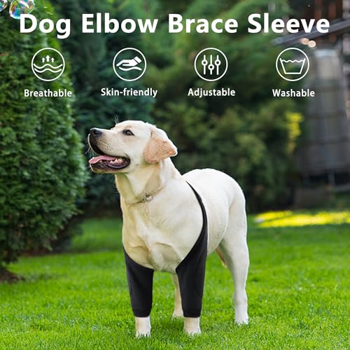 Image of Dog Elbow Protector for Front Leg Calluses, Dogs Joint Recovery Sleeve for Prevent Licking, Adjustable Dogs Elbow Pads Pet Leg Wound Care, Dog Knee Brace Protector Pads for Canine Sprain Arthritis，L