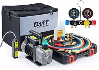Orion Motor Tech AC Vacuum Pump and Gauge Set, 4.5 cfm HVAC Vacuum Pump and 4 Way AC Gauges for R134a R410a R22 Refrigerants, with Leak Detector, Puncture and Self-Sealing Can Taps Quick Couplers