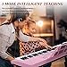 Ktaxon 61 Key Keyboard Piano Electric Keyboard w/Lighted Keys, Electric Piano Set with Headphones, Microphone, Music Rest, Power Adapter, Stand, Piano Bench and Manual (Full-Pink)
