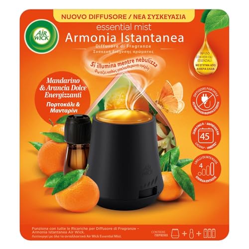 Airwick Armonia Istantanea Profumatore per Ambienti, Confezione con 1 Diffusore di Oli Essenziali e 1 Ricarica per Diffusore di Oli Essenziali, Fragranza Mandarino & Arancia Dolce Energizzanti