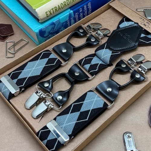 Image of The Tie Hub Suspenders for Men Elastic Adjustable Y Back Braces with Strong Metal Clips for Wedding Formal Office Wear