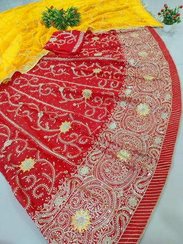 Image of Heavy Embroidery Work Semi Stitched Shimmer Silk Designer Rajputi Poshak For Women Rajasthani Lehenga Choli
