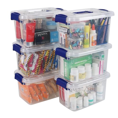Obstnny Plastic Organizing Box with Lid Set of 6, 5 L Small Latching Storage Container Bin