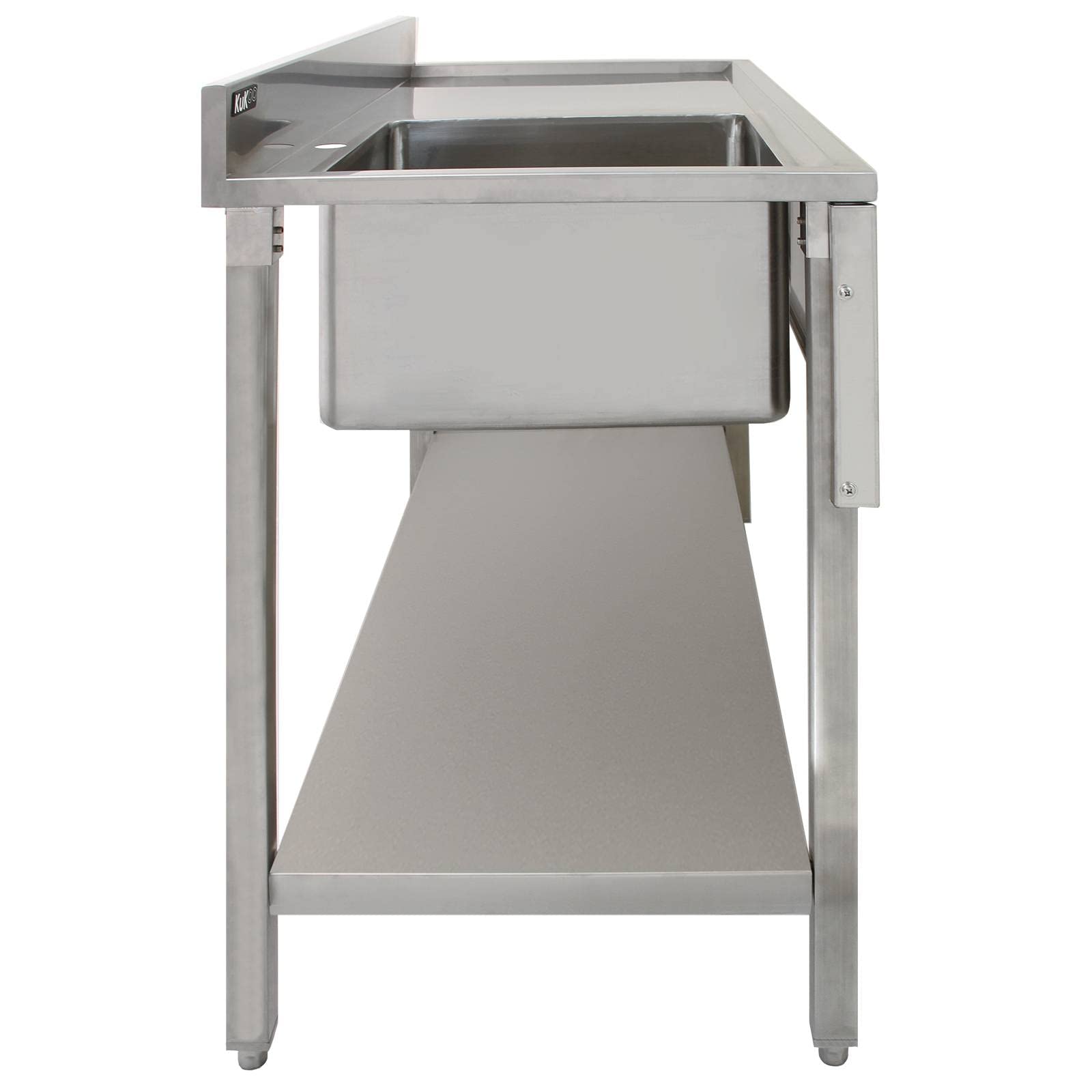 Banco de laboratorio con fregadero de acero inoxidable 1.0 superficie de drenaje para banco de laboratorio derecho mesa de trabajo para laboratorio protección contra salpicaduras tapón de seda pies
