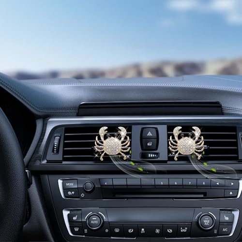 Image of ORIESSE Crab Car Decor,Cute Beach Coastal Car Vent Clips,2pcs Bling Crab Car Air Freshener,Ocean Themed Decoration Accessories for Women,Refillable Aroma Diffuser