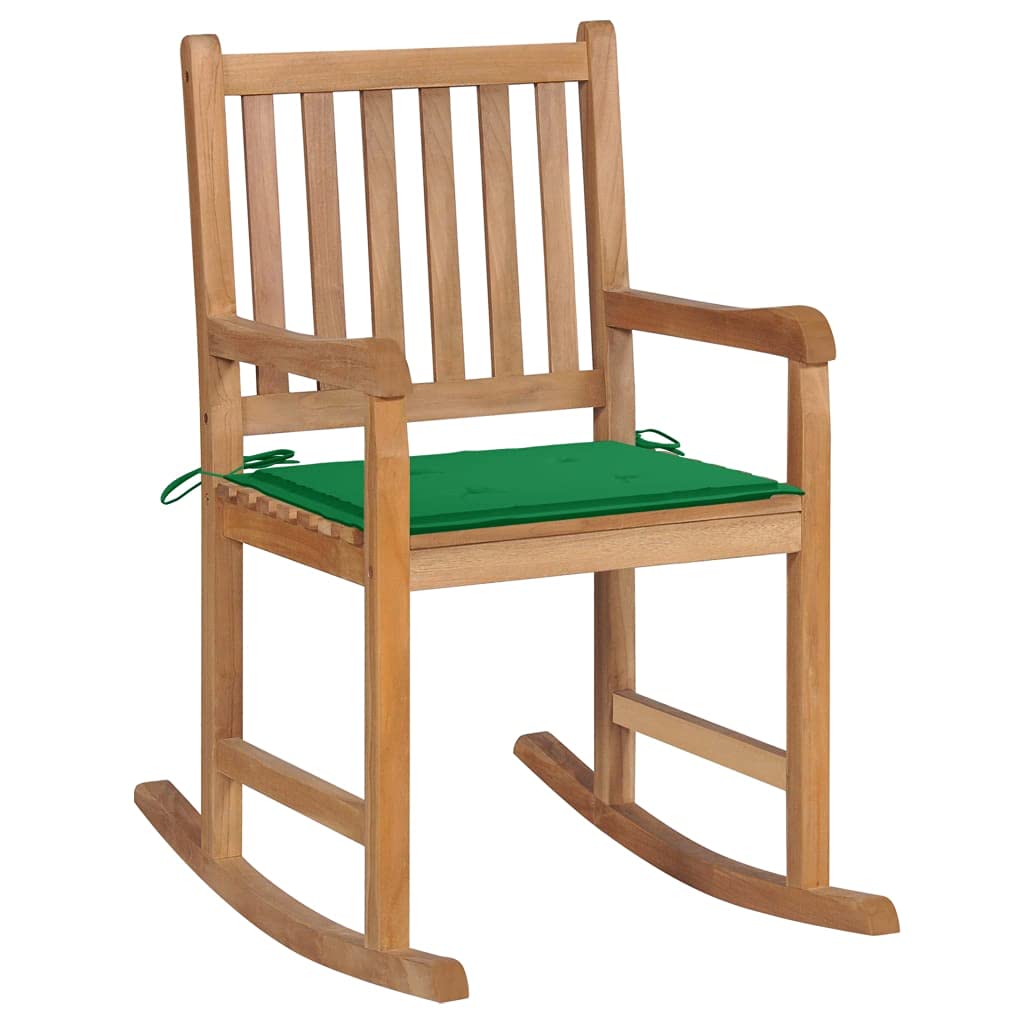 Sedia a Dondolo con Cuscino Verde in Legno di Teak Sedia per esterni Sedia per terrazza Sedia da relax per terrazze, giardini, patii