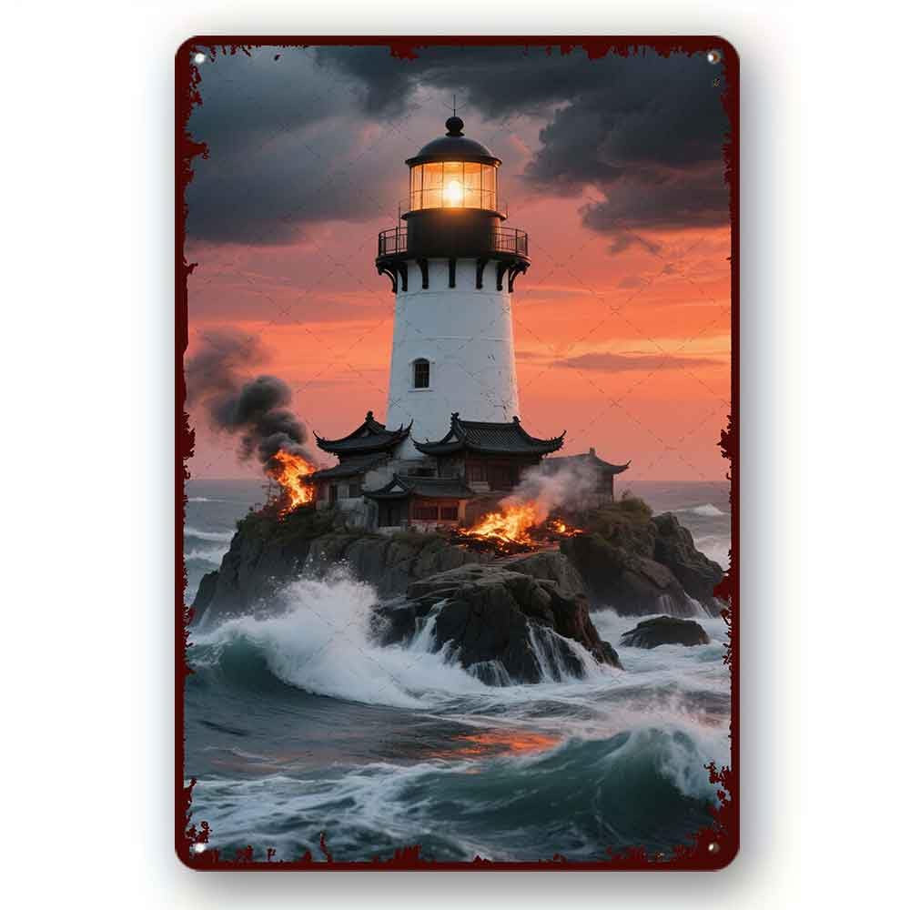peiyeety Metal Vintage Tin Sign Lighthouse in the storm Tin Sign Decoration Creative Fun Home Bathroom Patio Bar Pub Decor 8x12 Inch