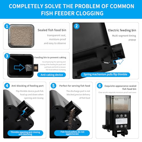 Podazz Automatic Fish Feeder for Aquarium with Timer, LCD Display 320ML Large Capacity Adjustable Fish Dispenser, Operated Feeders for Goldfish, Turtle for Vacation, Weekend or Daily Use(Black) - Image 6