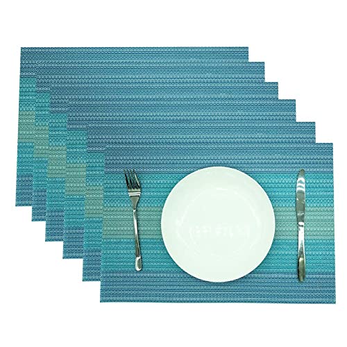 yara home décor Placemats Washable Blue Glitter PVC Fabric Woven Set of 6 Large Kitchen Dining Table Dinner Place Mats - Image 2