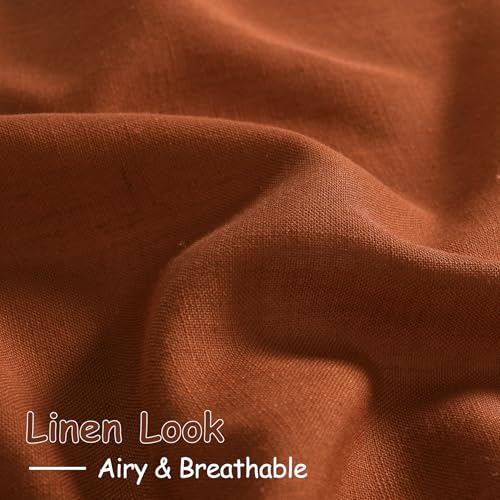 Image of Rust Linen Curtains 108 Inches Long for Living Room Light Filtering Semi Sheer Curtain Back Tab Vintage Rustic Decor Extra Long Floor to Ceiling High Window for Bedroom Office 52x108, 2 Panels
