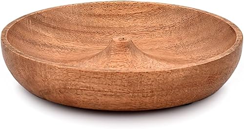 Miniatura 3 de EDHAS Soporte redondo de madera de acacia para incienso y colector de cenizas para decoración del hogar, oficina, club, aromaterapia (5 x 5 x 1