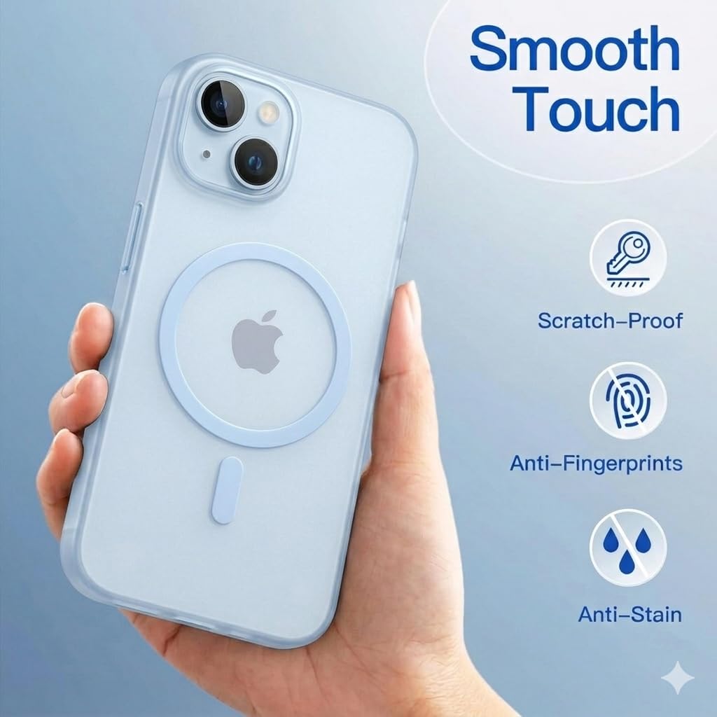 DIZORO® Matte Case for iPhone 15 Compatible with MagSafe, Camera Lens Full Protection, Shockproof Translucent Frosted TPU Soft Phone Cover, Anti-Fingerprint (Blue) — Amazon image 5