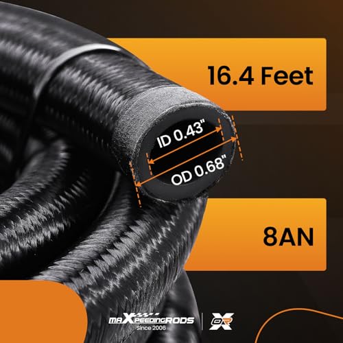Image of maXpeedingrods 8AN 16FT Fuel Line Kit 1 /2 inch Gas Oil Line Hose AN8 Fitting Transmission Cooler Lines CPE Nylon Stainless Steel Braided + 10PCS 8AN Push Lock Fitting Hose End