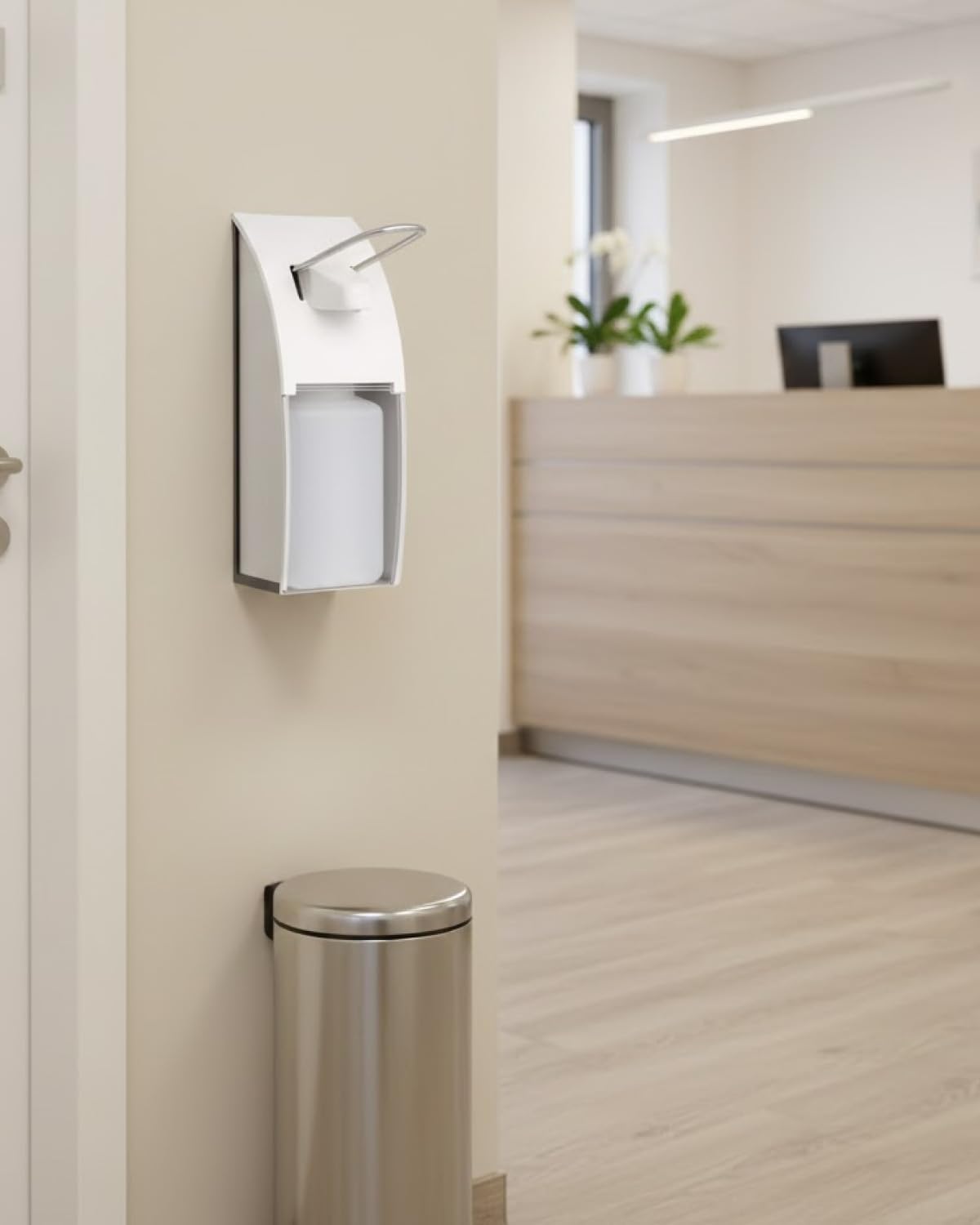 Dosatore dispenser, Distributore leva a braccio, Euro di dispenser, in acciaio inox spazzolato, Fix, 500 ML, Klein bianco-trasparente