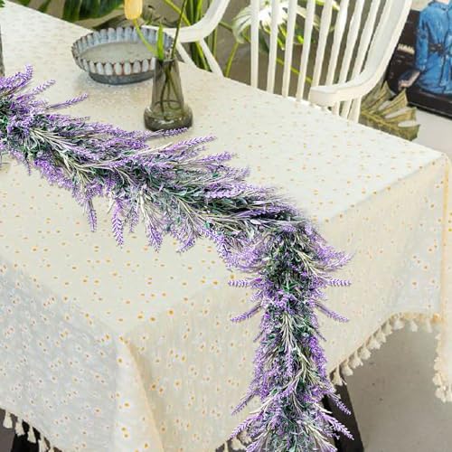6Ft Lavender Purple Artificial Garland All Year Lavender for Wedding Mantle Spring Summer Garland Indoor Outdoor Home Farmhouse Party Stair Table Window Home Decoration