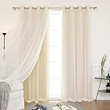 Best Home Fashion uMIXm Mix and Match Tulle Sheer Lace and Blackout 4 Piece Curtain Set – Stainless Steel Nickel Grommet Top – 2 sheers and 2 Blackout Panels – 52' W x 96' L – Beige