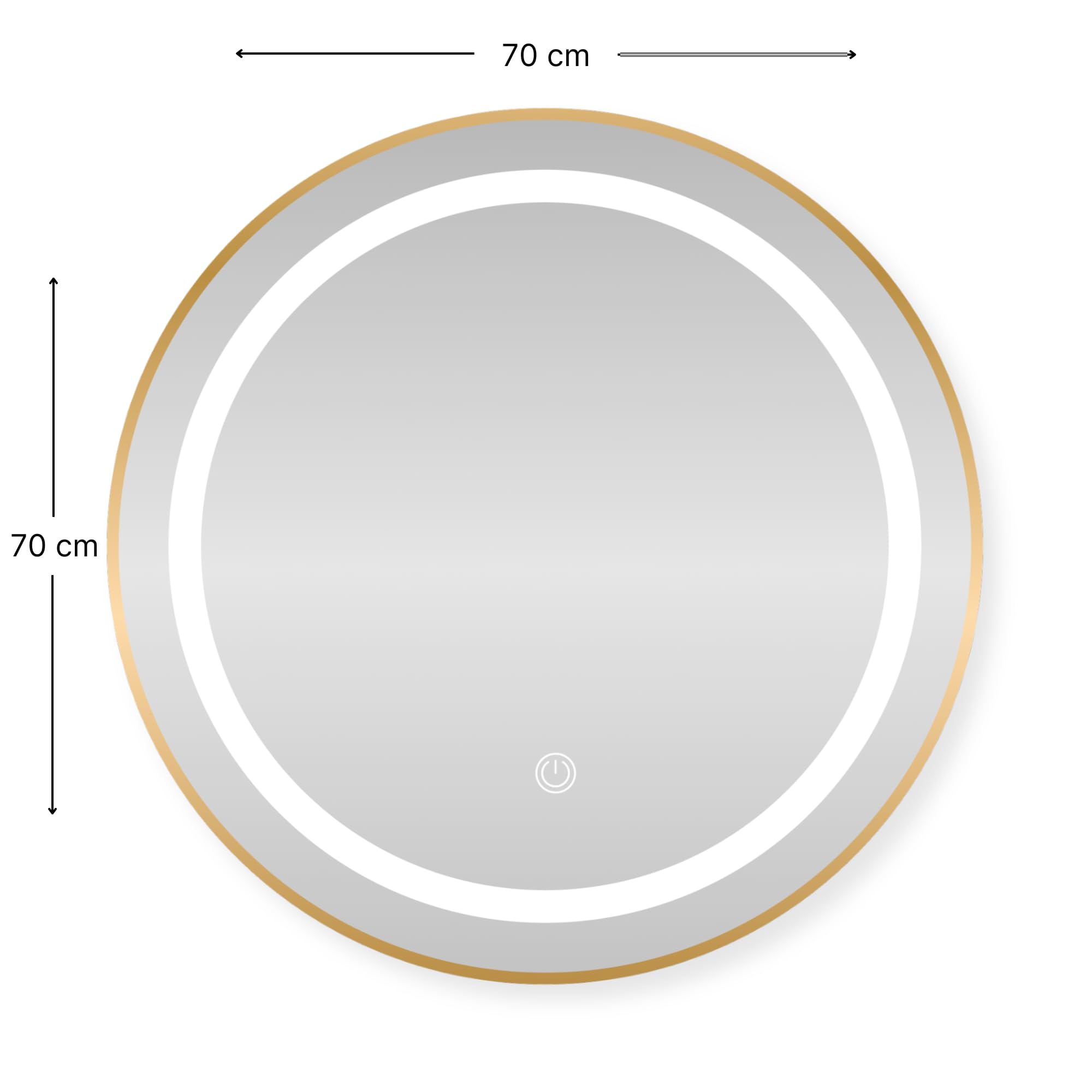 SensaHome Miroir de Salle de Bain Rond à LED – Miroir Mural avec Éclairage Réglable – Cadre en Métal – 2700K/4500K/6400K – 70 cm – Doré