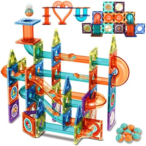 42PCS Magnetic Tiles Marble Run for Kids,3D Building Blocks Set Race Track Toy Construction Kit Castle Building Blocks for Toddlers Kids Aged