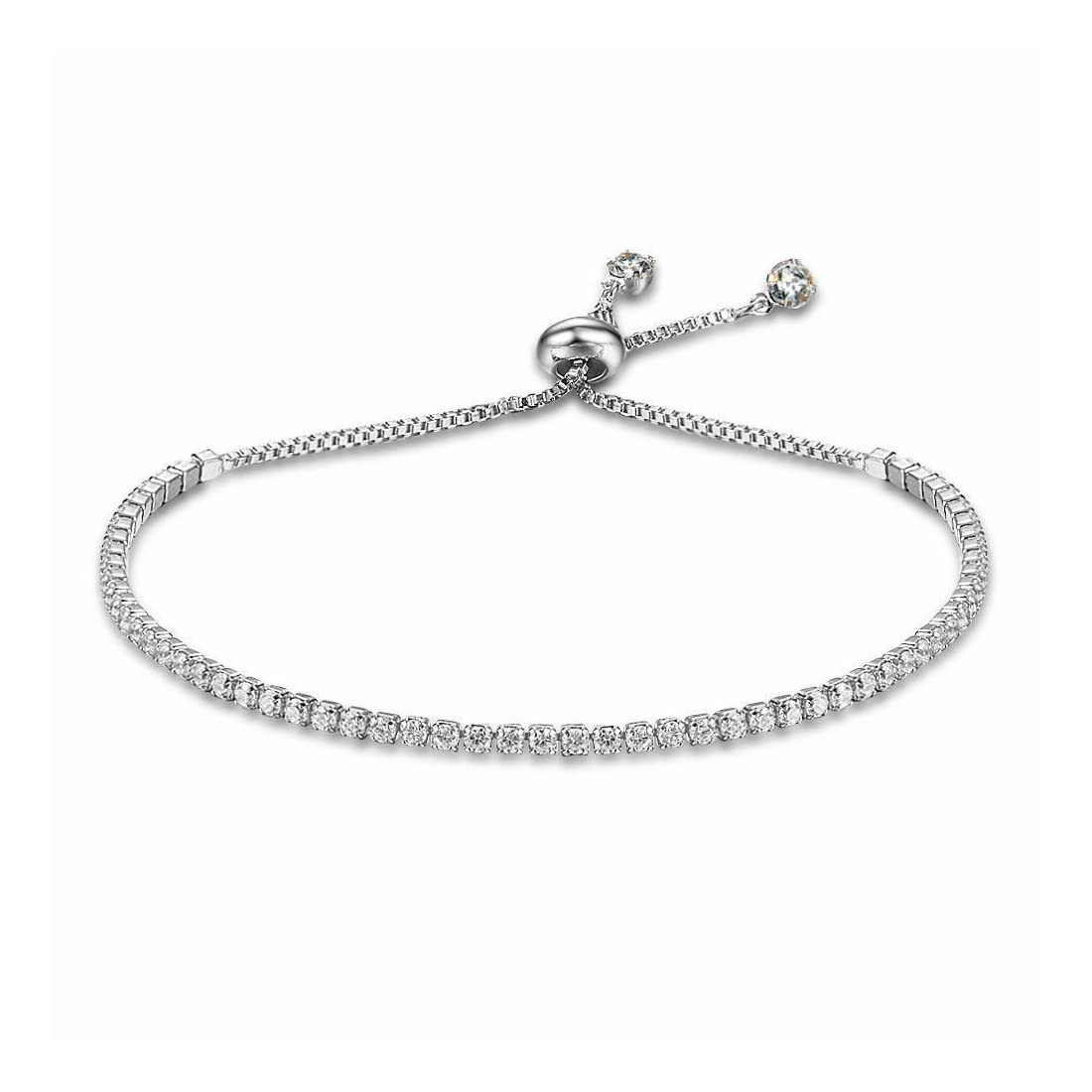 MenYiYDS Pulseras de cristal para mujer, cadena de diamantes de imitación, accesorios de boda, joyería, pulsera ajustable, regalos ajustables para mamá, mujer, niña (plata)