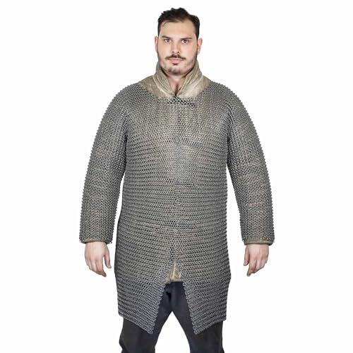 Lord of Battles Medieval Hauberk Round Ring Chainmail Shirt for Historical Reenactments,Butted 9mm 16 Gauge, Spring Steel Natural