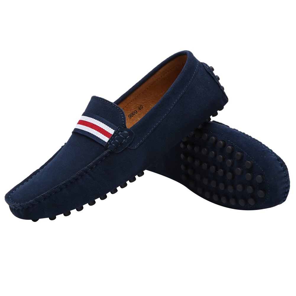 Hombres Elegante OTAN-Raya Mocasín Pantuflas Comodidad Gamuza Zapatos de Conducción