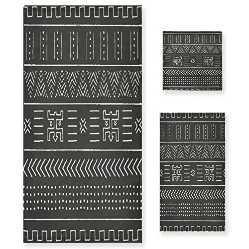 Bath Towels Set,Peru Black East White Tribal Design With Pattern Free Geometric Peruvian Abstract African Mexican Pr,1 Bath Towel 1 Hand Towel 1 Washcloth Absorbent Bathroom Towel Set 3 Piece For Spa #TOP2