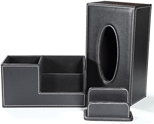 KINGFOM Juego de organizador de escritorio de oficina T102-3 piezassuministros de oficina ecológico de piel sintética que incluye soporte para caja