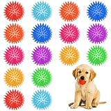 16 Pack 2.5” Squeaky Dog Toy Balls – Spiky Rubber Chew Toys for Small & Medium Dogs, 8 Colors (2 Each) – Durable, Bouncy, Teeth-Cleaning Puppy Toys for Aggressive Chewers