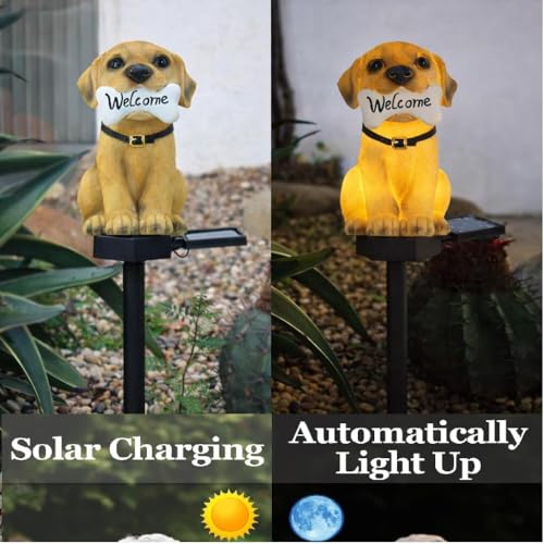 Image of JASIFS Welcome Dog Garden Solar Lights Outdoor Cute Dog LED Decorative Waterproof Garden Stake Lights, Lawn Lamp Light for Garden, Balcony, Patio, Yard Landscape Lighting