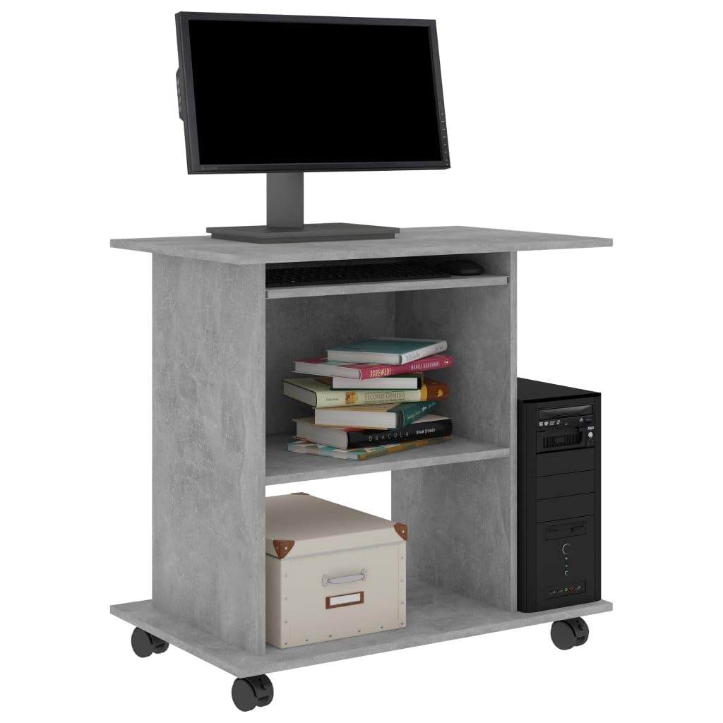 Scrivania,Supporto per stampante,Piccola postazione di lavoro in casa,Scrivania per computer in stile moderno,Scrivania per Computer Grigio Cemento 80x50x75 cm in Truciolato