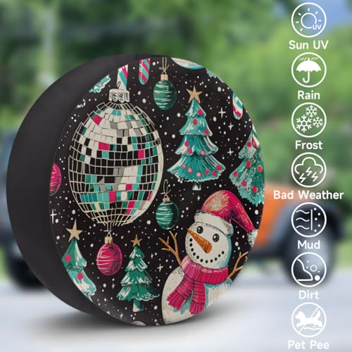 Image of Spare Tire Covers for Trailers, RV Spare Tire Cover, 17in Weatherproof Campers Tire Covers Protectors, Camping Trailer Accessories Universal Fit for Trucks Vehicle, Christmas Snowman
