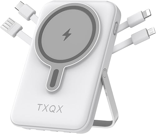 Cargador portátil inalámbrico de 10000 mAh, banco de energía magnético con cables incorporados pantalla LED, carga rápida PD de 22.5 W para batería