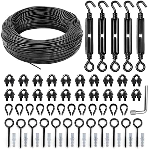 hannger String Light Hanging Kit, Full Black Globe String Lights Suspension Kit w/ 164FT PVC Coated Steel Cable & Enough Accessories, Guide Wire for Outdoor String Lights, Patio Lights, Camping Light Cover
