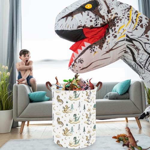 Image of Dinosaur hamper,Dinosaur Collapsible Kid Room Basket,Cloud moon star dragon egg laundry hamper for kids,Nursery hamper,party gift basket,Shelf Book Basket(Cute dinosaurs)