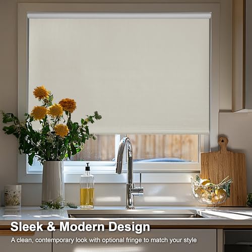 CHICOLOGY Blackout Custom Roller Shades, Cordless Blinds, Window Shades for Home, Roller Window Shades,Window Treatments, Door Blinds, Blackout Shades, Ivory Textured, 24" W X 64" H - Image 5